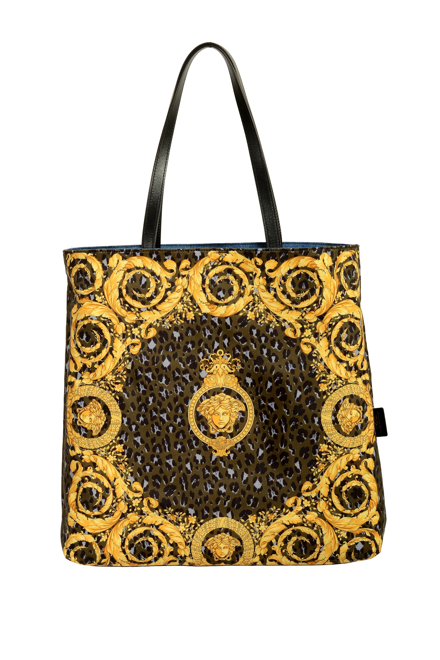 Versace Denim & Barocco Medusa Head Reversible Large Tote Handbag Shoulder Bag