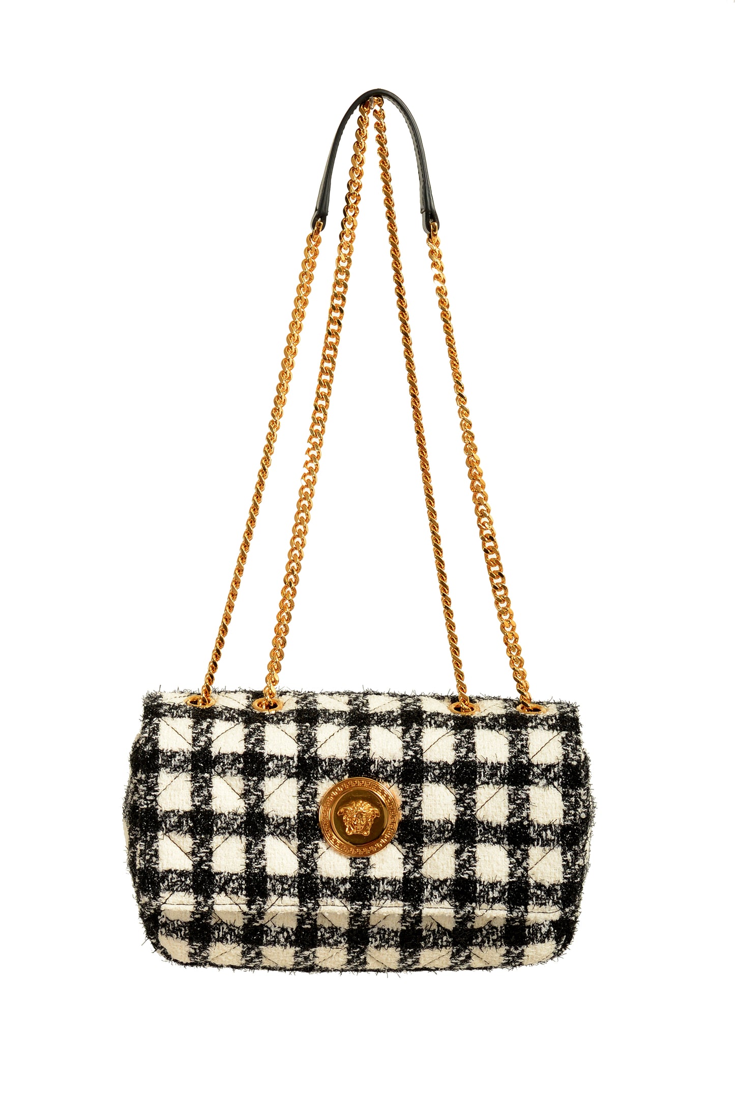 Versace Women's Wool Lurex Jacquard Gold Medusa Quilted Handbag Shoulder Bag