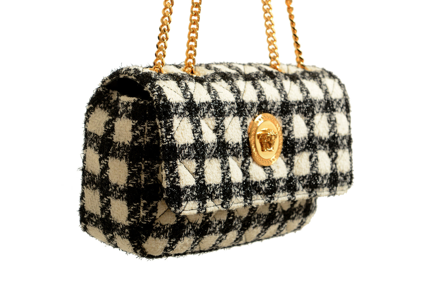 Versace Women's Wool Lurex Jacquard Gold Medusa Quilted Handbag Shoulder Bag