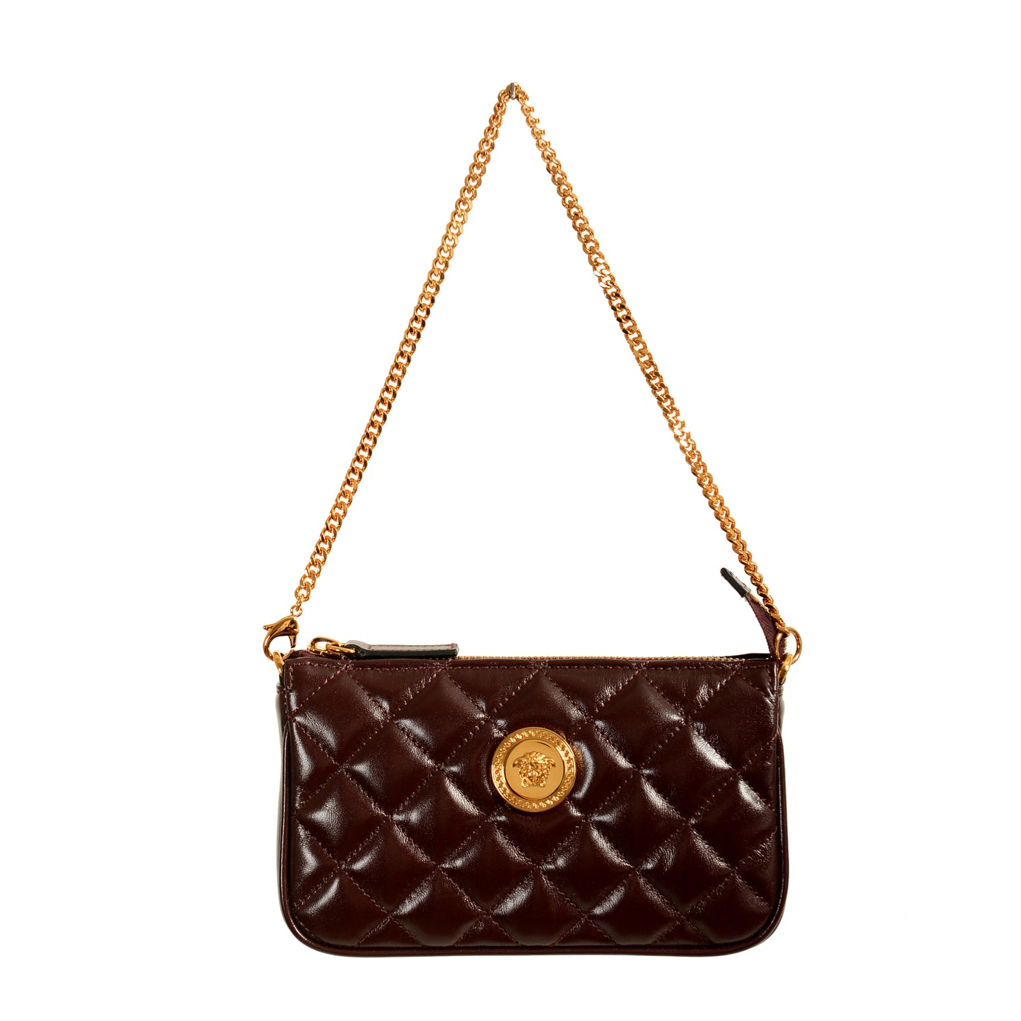Versace Women's Plum Gold Medusa Quilted Small Handbag Shoulder Bag