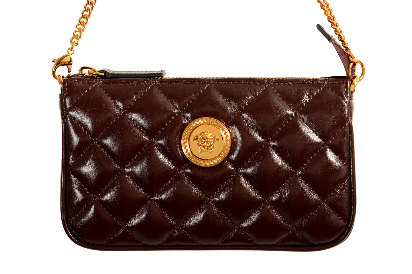 Versace Women's Plum Gold Medusa Quilted Small Handbag Shoulder Bag