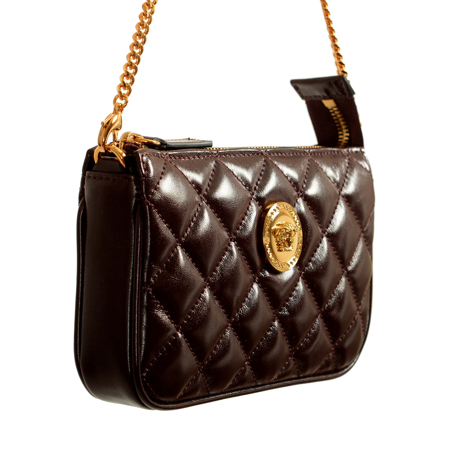 Versace Women's Plum Gold Medusa Quilted Small Handbag Shoulder Bag
