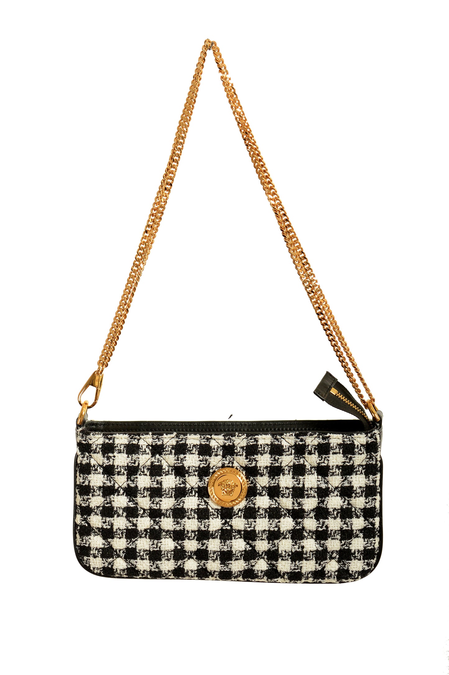 Versace Women's Wool Lurex Jacquard Gold Medusa Quilted Handbag Shoulder Bag