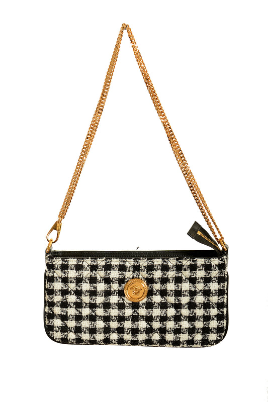 Versace Women's Wool Lurex Jacquard Gold Medusa Quilted Handbag Shoulder Bag