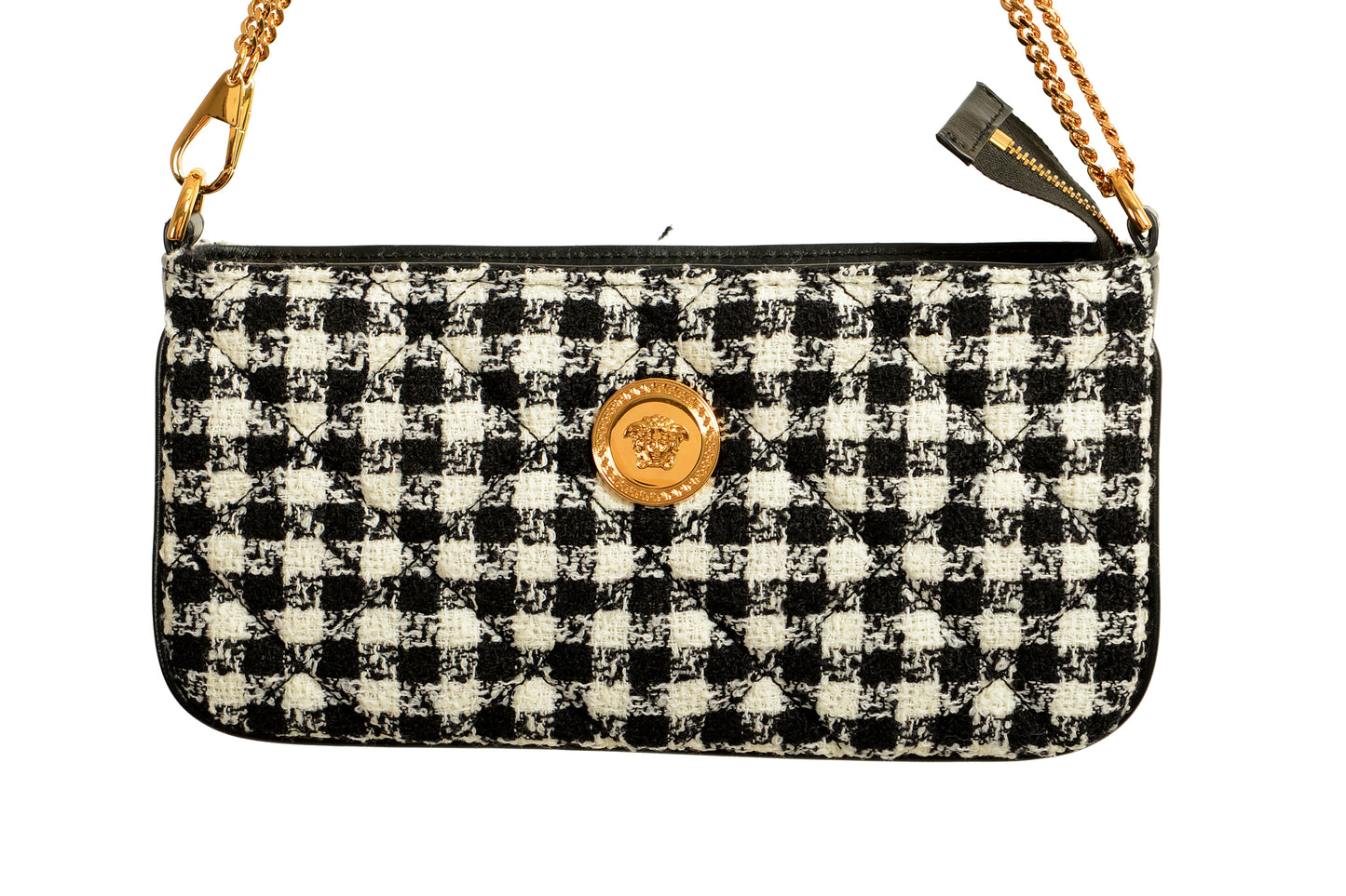 Versace Women's Wool Lurex Jacquard Gold Medusa Quilted Handbag Shoulder Bag