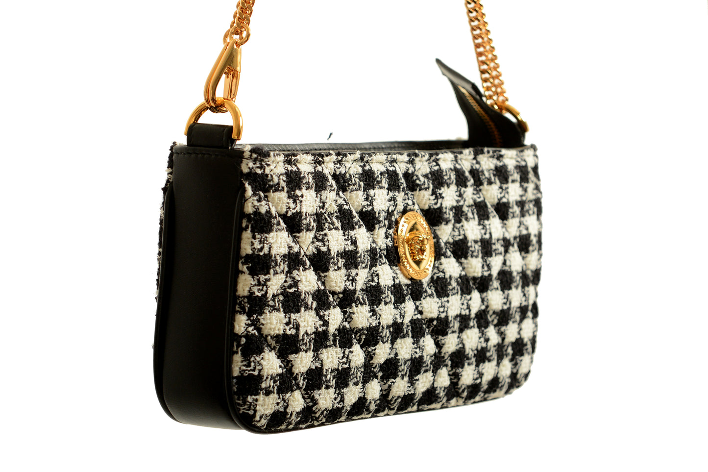 Versace Women's Wool Lurex Jacquard Gold Medusa Quilted Handbag Shoulder Bag