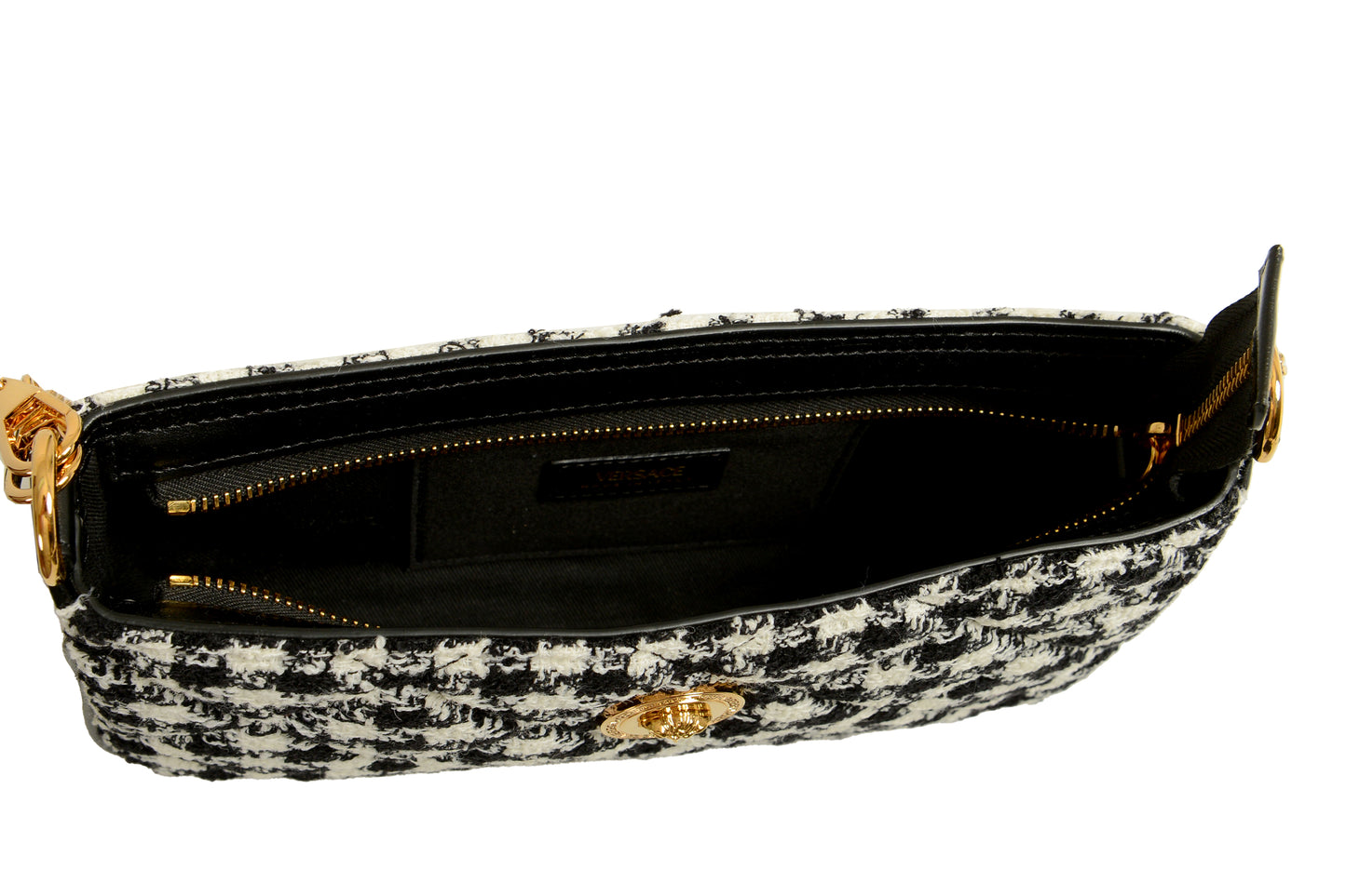 Versace Women's Wool Lurex Jacquard Gold Medusa Quilted Handbag Shoulder Bag