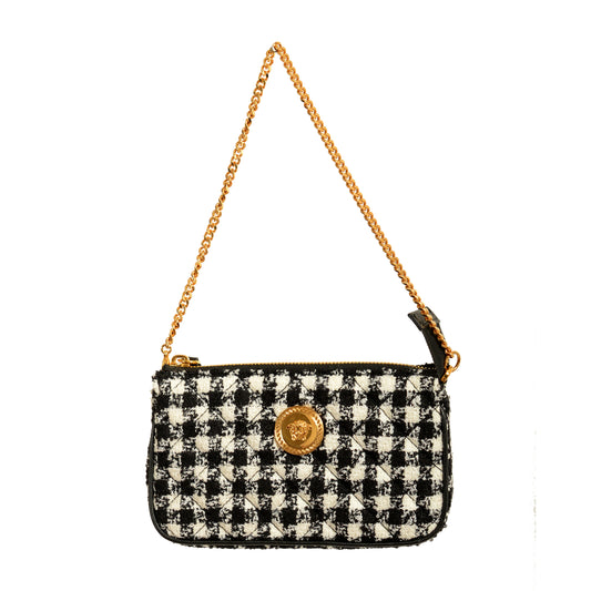 Versace Women's Wool Lurex Jacquard Gold Medusa Quilted Handbag Shoulder Bag