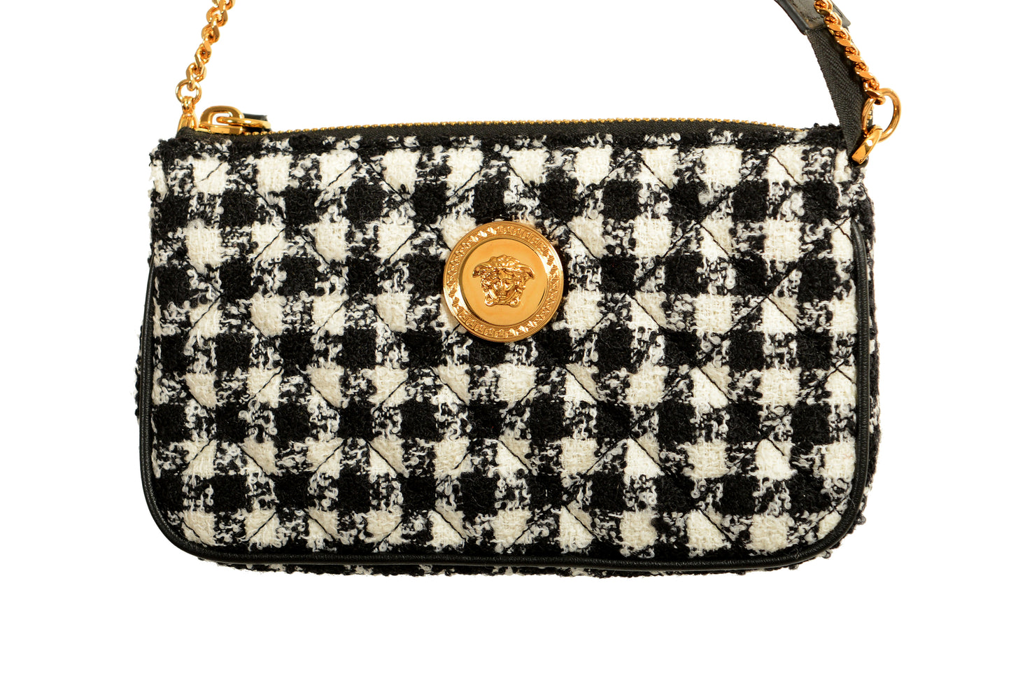Versace Women's Wool Lurex Jacquard Gold Medusa Quilted Handbag Shoulder Bag