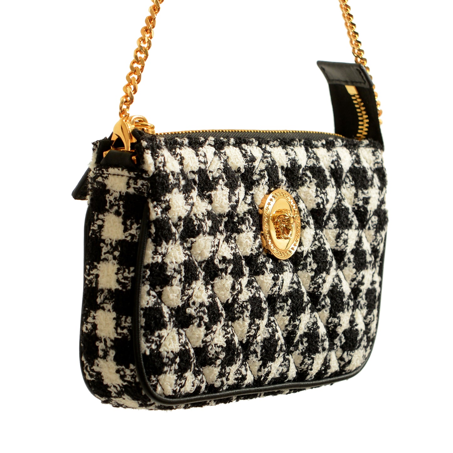 Versace Women's Wool Lurex Jacquard Gold Medusa Quilted Handbag Shoulder Bag