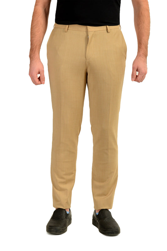 Hugo Boss Men's "Getlin232X" Slim Fit Beige Wool Dress Pants US 32R IT 48