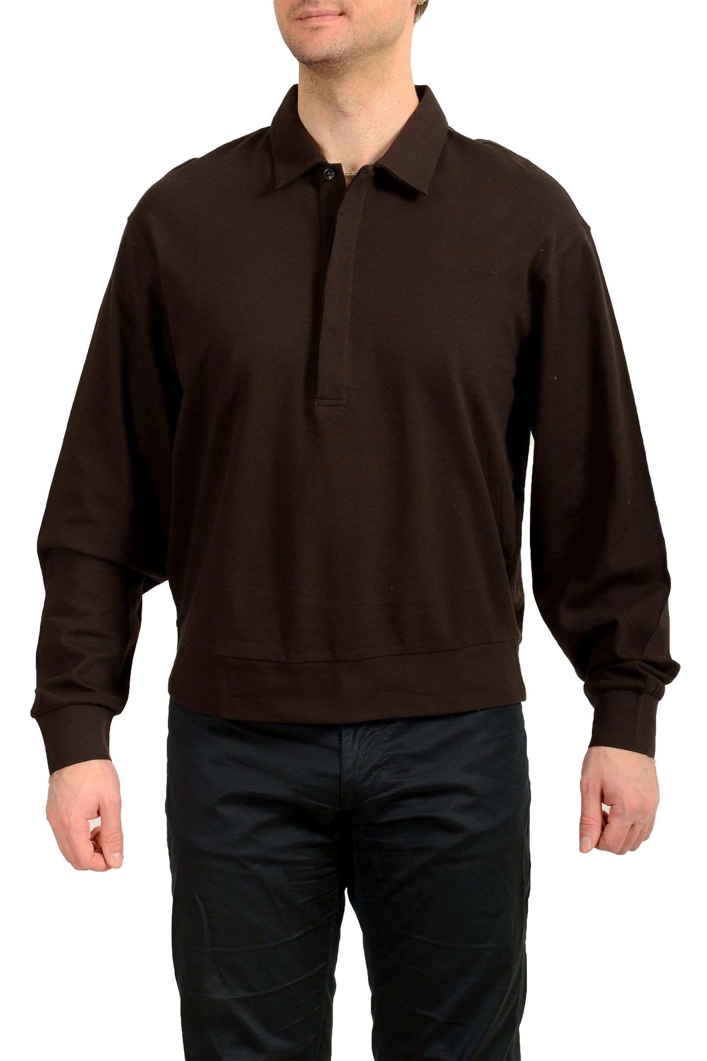 Scuderia Ferrari Men's Chocolate Brown Long Sleeve Polo Shirt US S IT 48