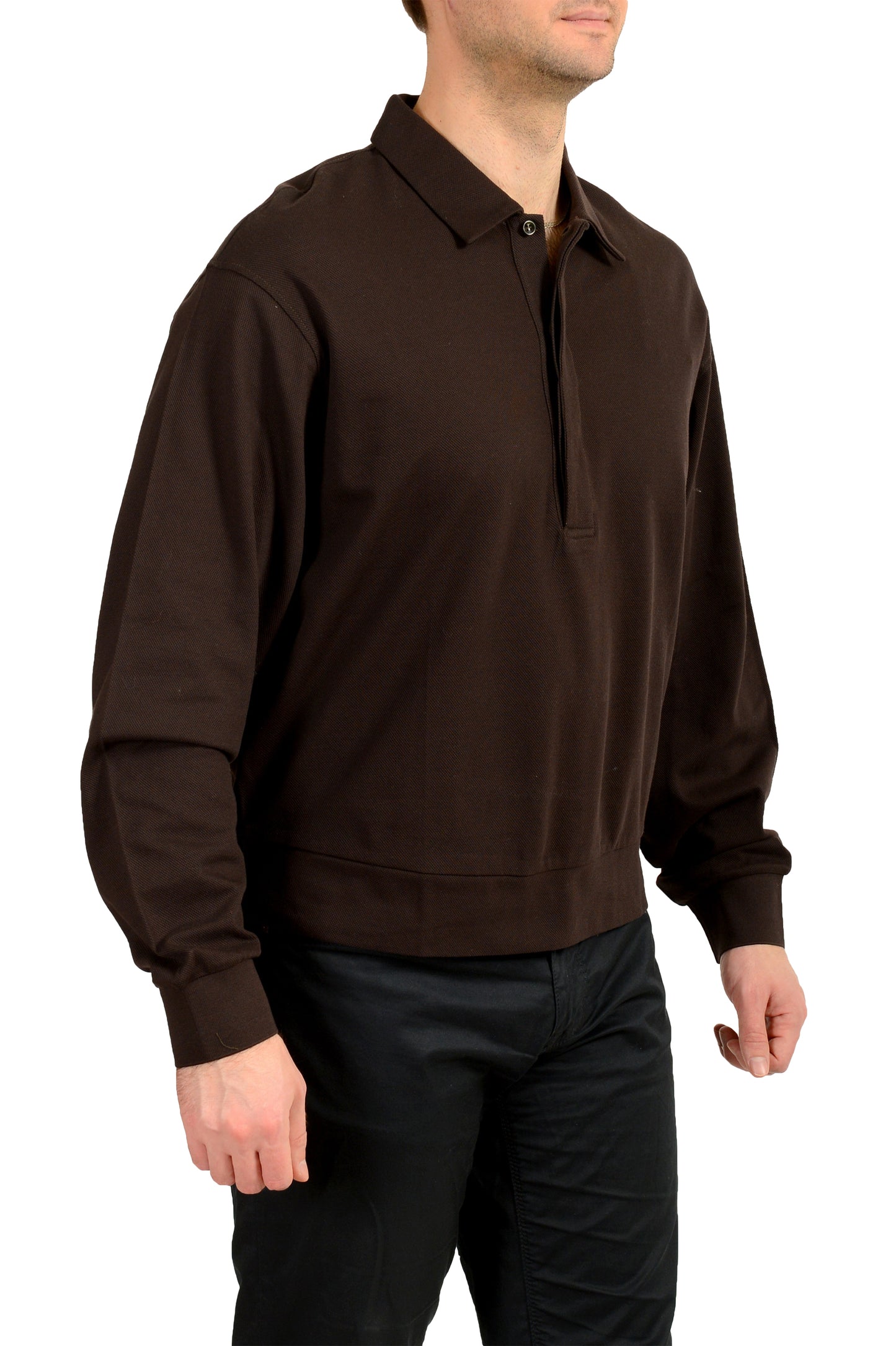 Scuderia Ferrari Men's Chocolate Brown Long Sleeve Polo Shirt US M IT 50