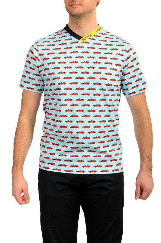 Scuderia Ferrari Men "Allover" Logo V-Neck Short Sleeve T-Shirt US 2XL IT 56