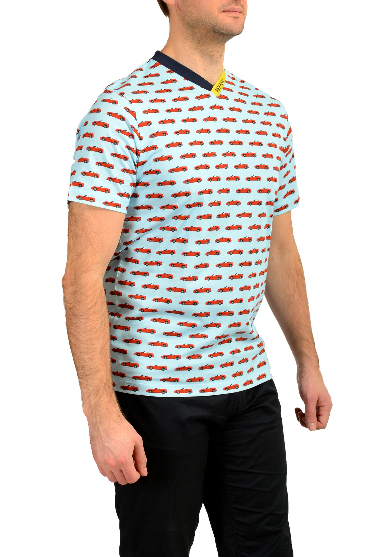 Scuderia Ferrari Men "Allover" Logo V-Neck Short Sleeve T-Shirt US 3XL IT 58