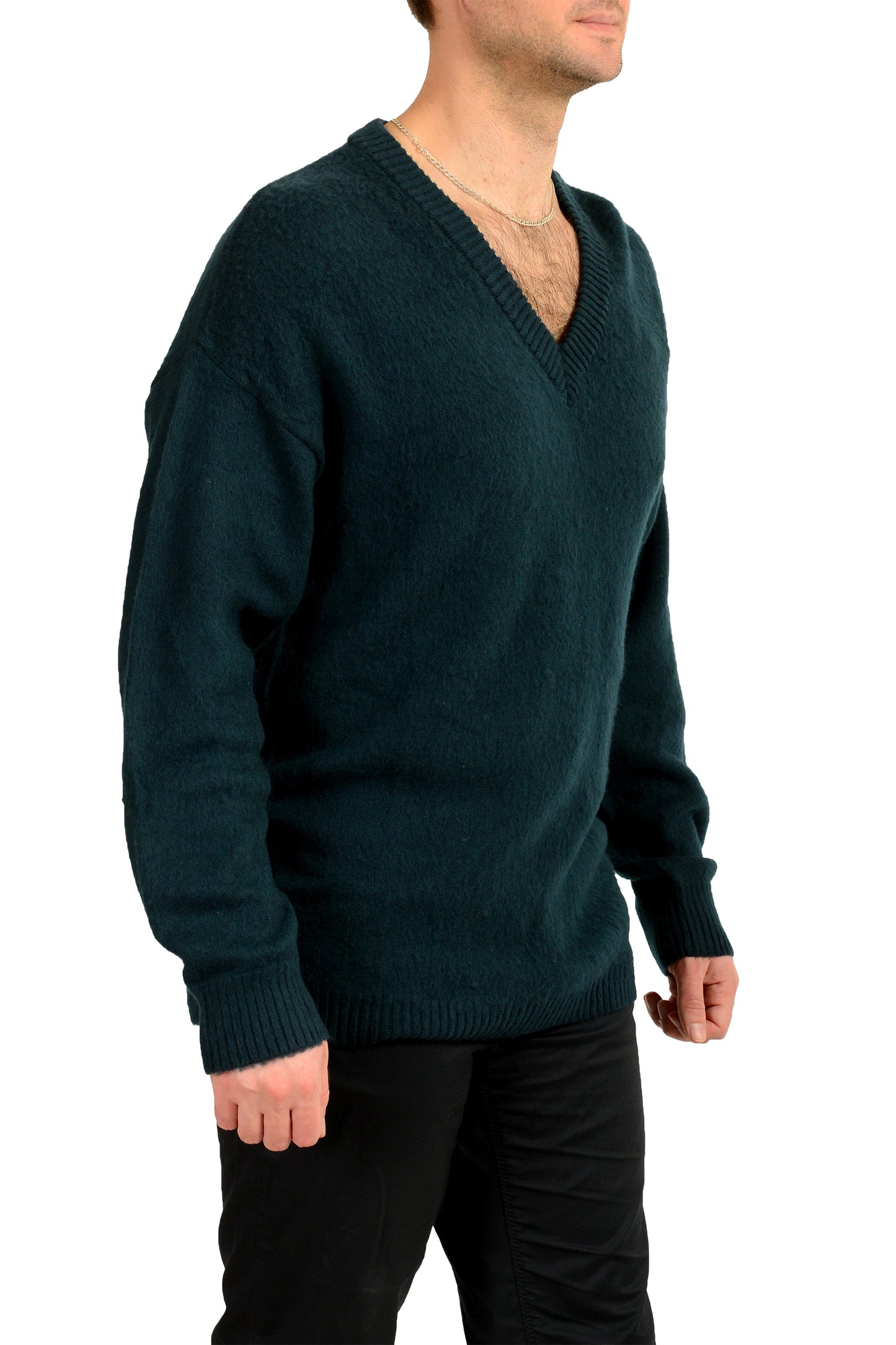 Scuderia Ferrari Men's Emerald Green 100%Wool V-Neck Pullover Sweater US L IT 52