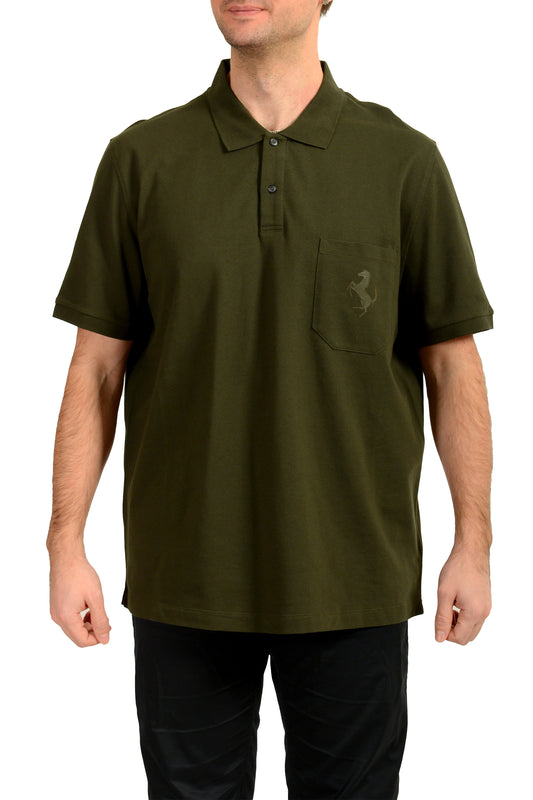 Scuderia Ferrari Men's Olive Green Piquet Short Sleeve Polo Shirt US 2XL IT 56