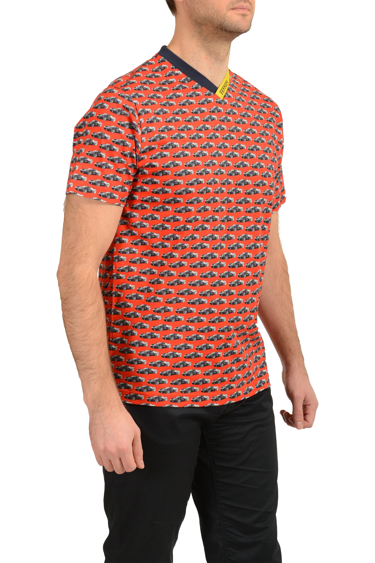 Scuderia Ferrari Men "Allover" Logo V-Neck Short Sleeve T-Shirt US S IT 48