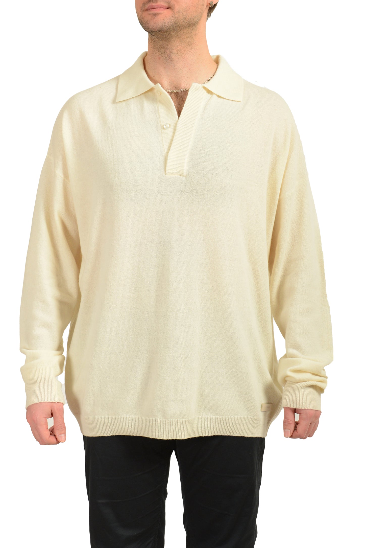 Scuderia Ferrari Men's Ivory 100%Wool Polo Style Pullover Sweater US M IT 50