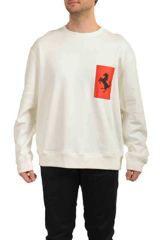 Scuderia Ferrari Men's White C-Neck Label Pocket Sweater Sweatshirt US 2XL IT 56