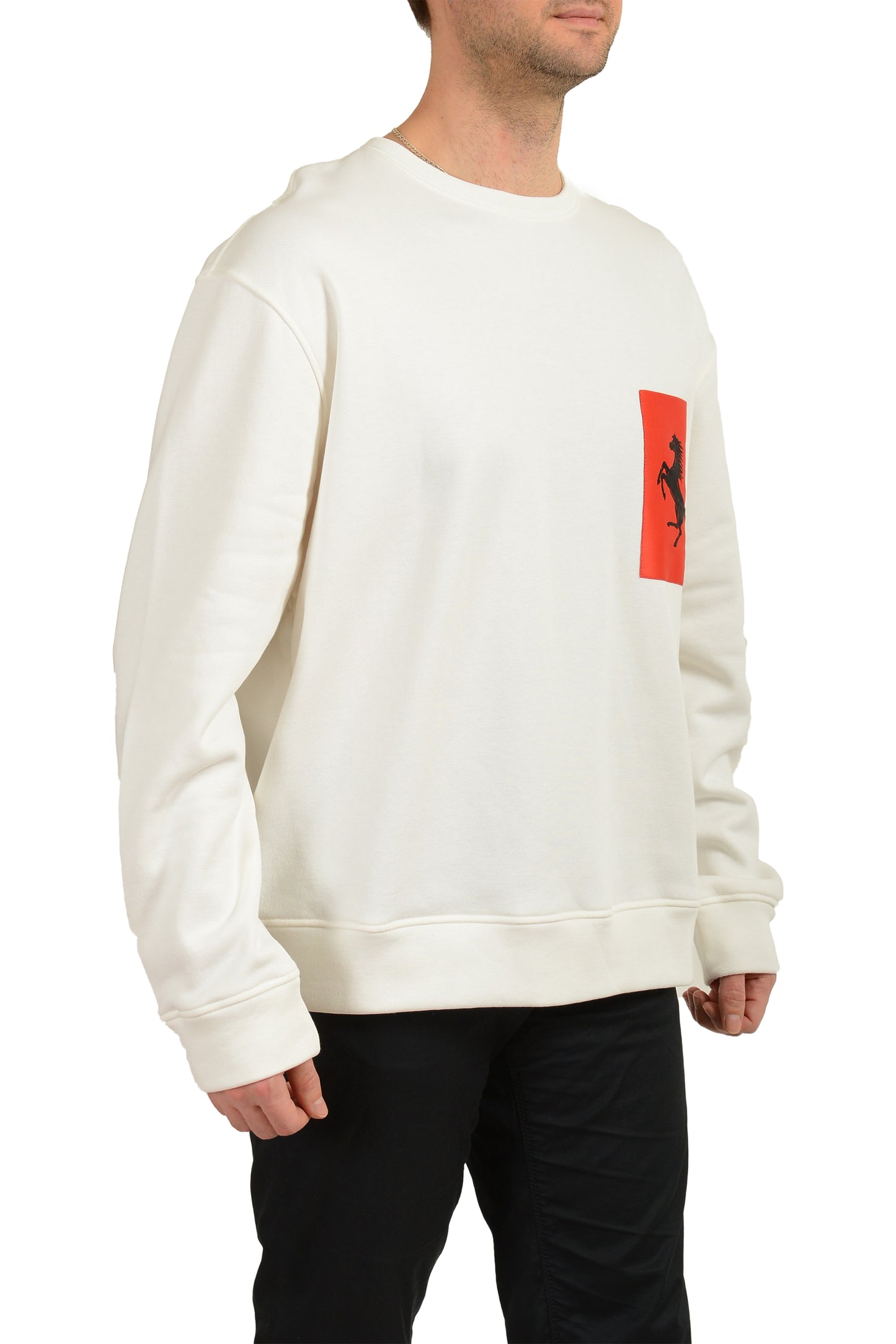 Scuderia Ferrari Men's White C-Neck Label Pocket Sweater Sweatshirt US 2XL IT 56