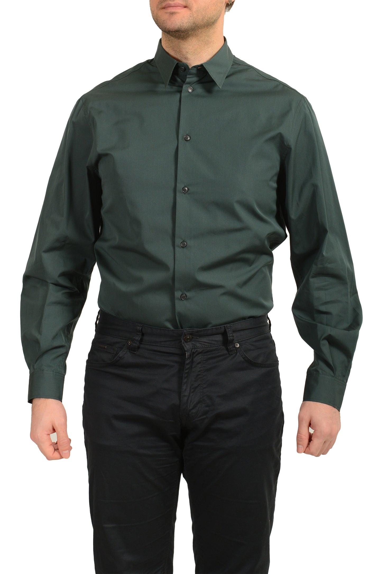 Scuderia Ferrari Fluid Pure Cotton Italian Collar Green Shirt US S IT 48