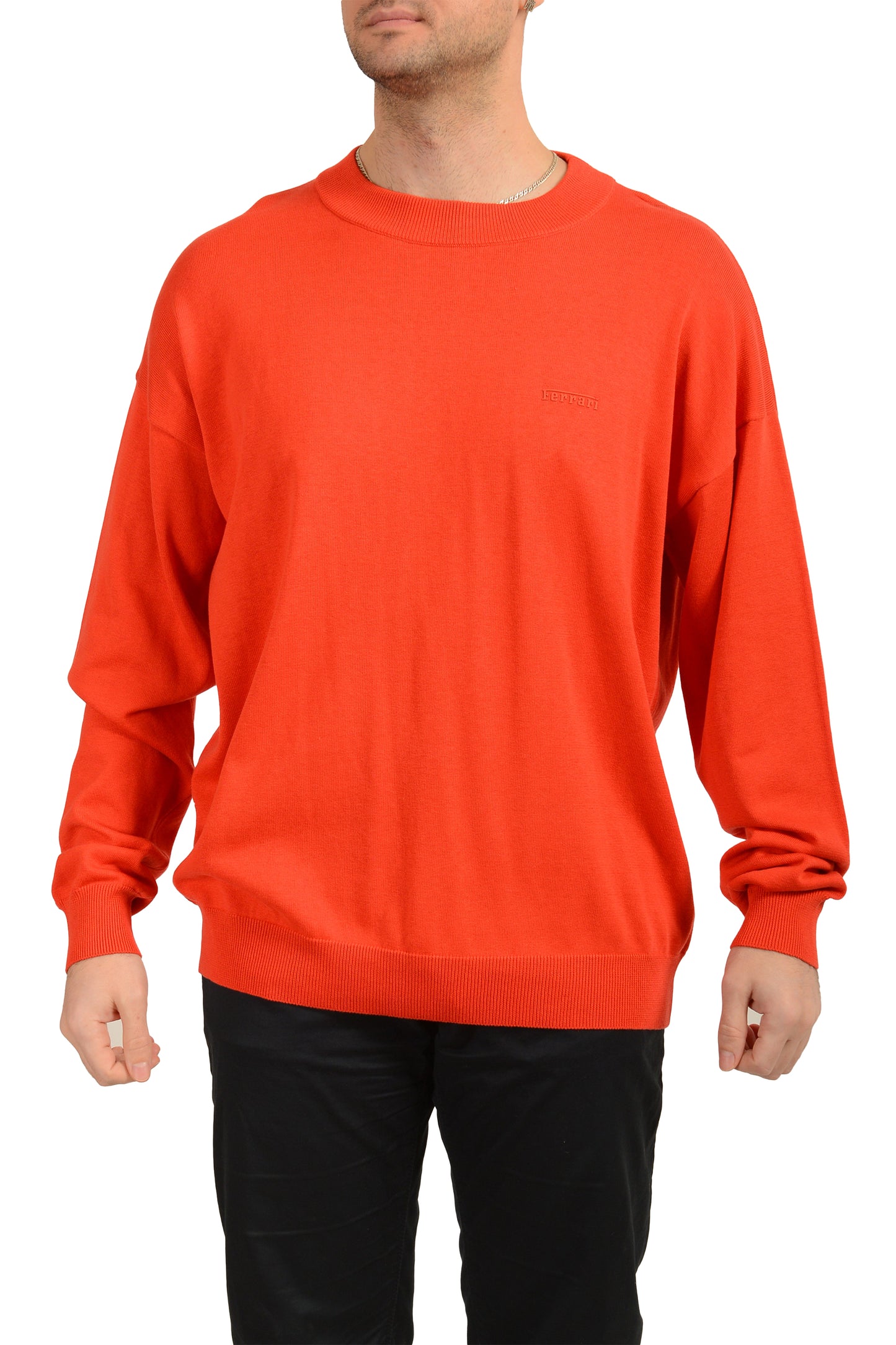 Scuderia Ferrari Men's Red Flunga Cotton Silk C-Neck Sweater US XL IT 54