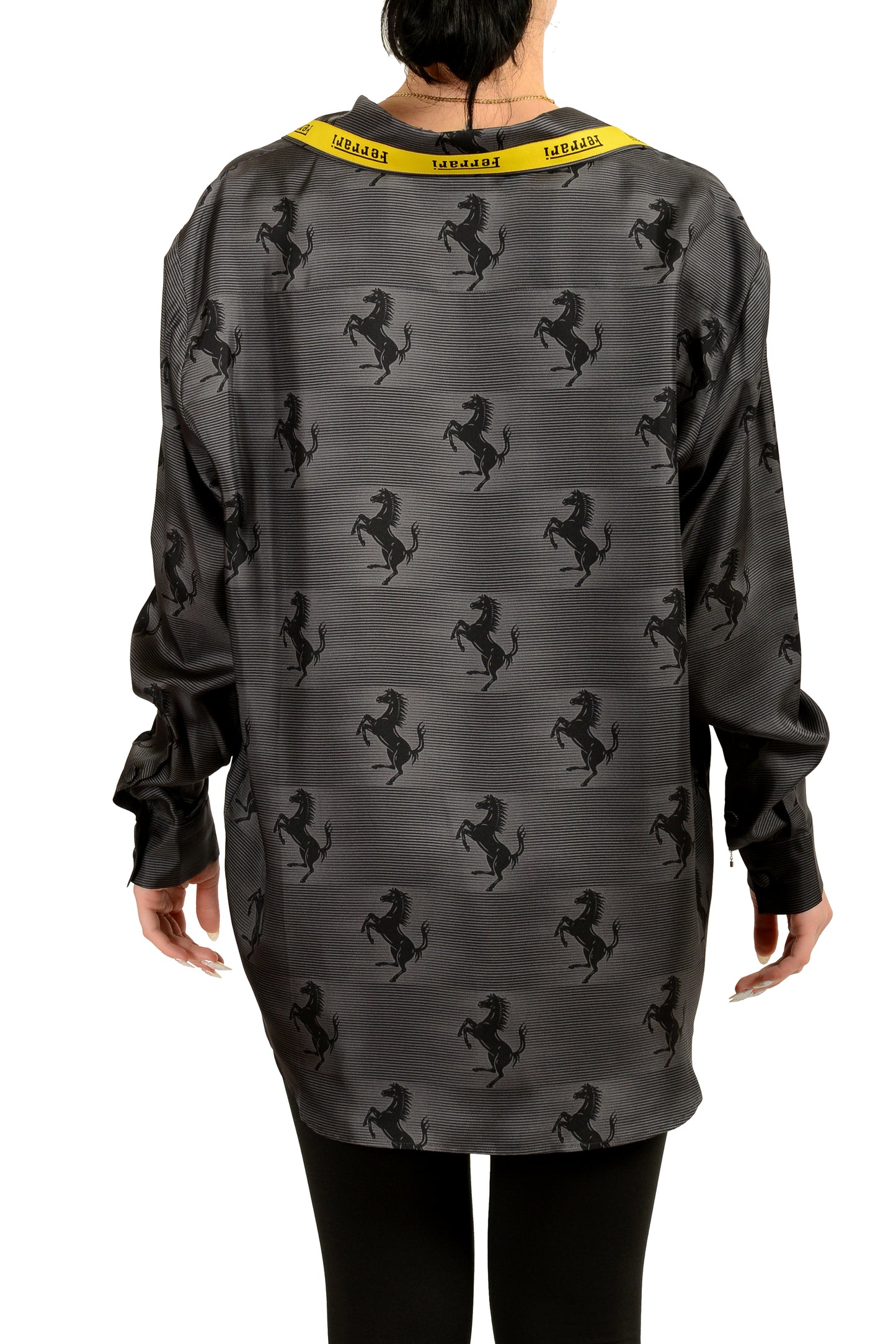 Scuderia Ferrari Women's Logo Print 100% Silk Button Down Shirt US 2XL IT 48