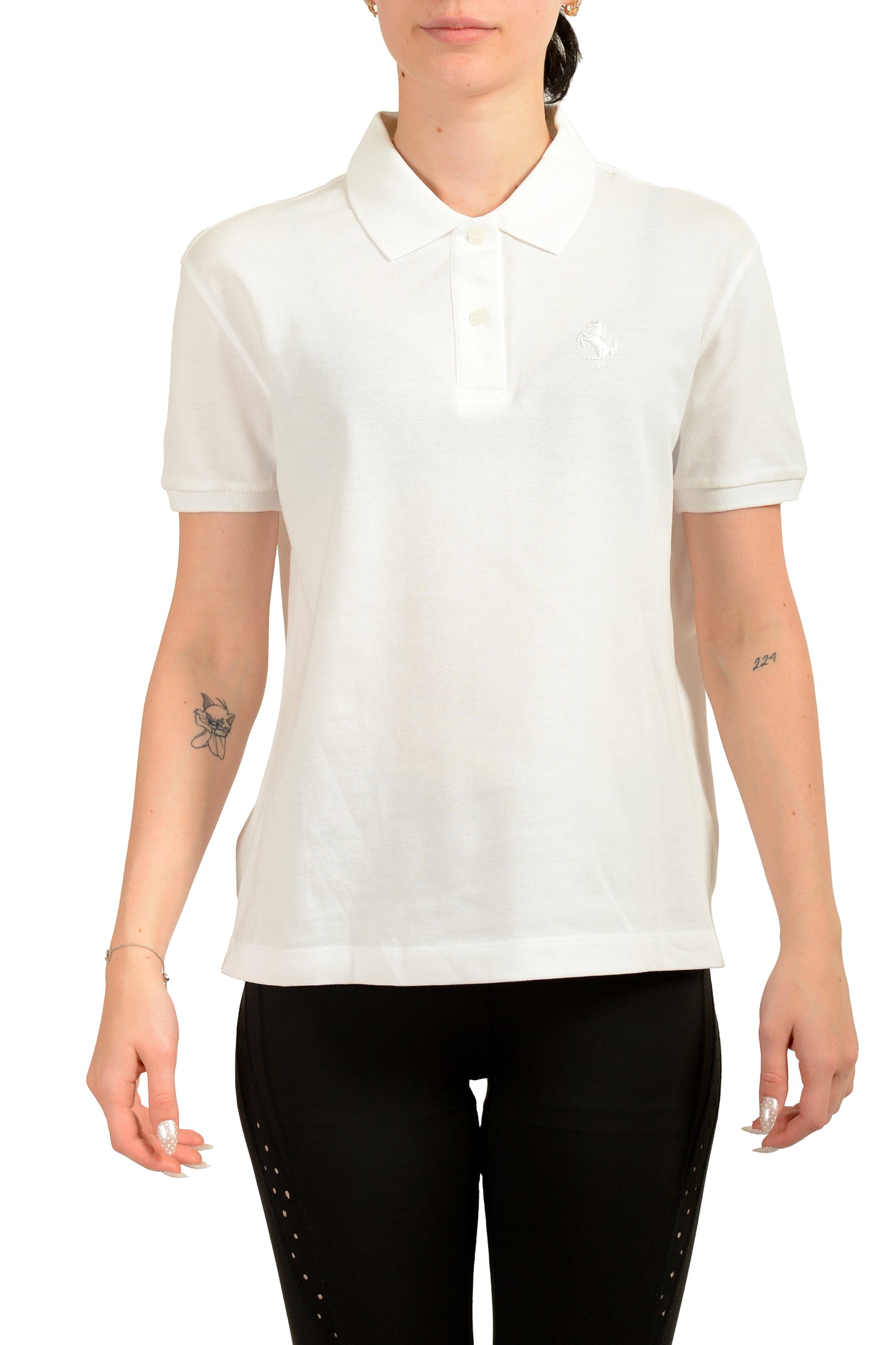 Scuderia Ferrari Women's White Short Sleeve Piquet Polo Shirt US L IT 44