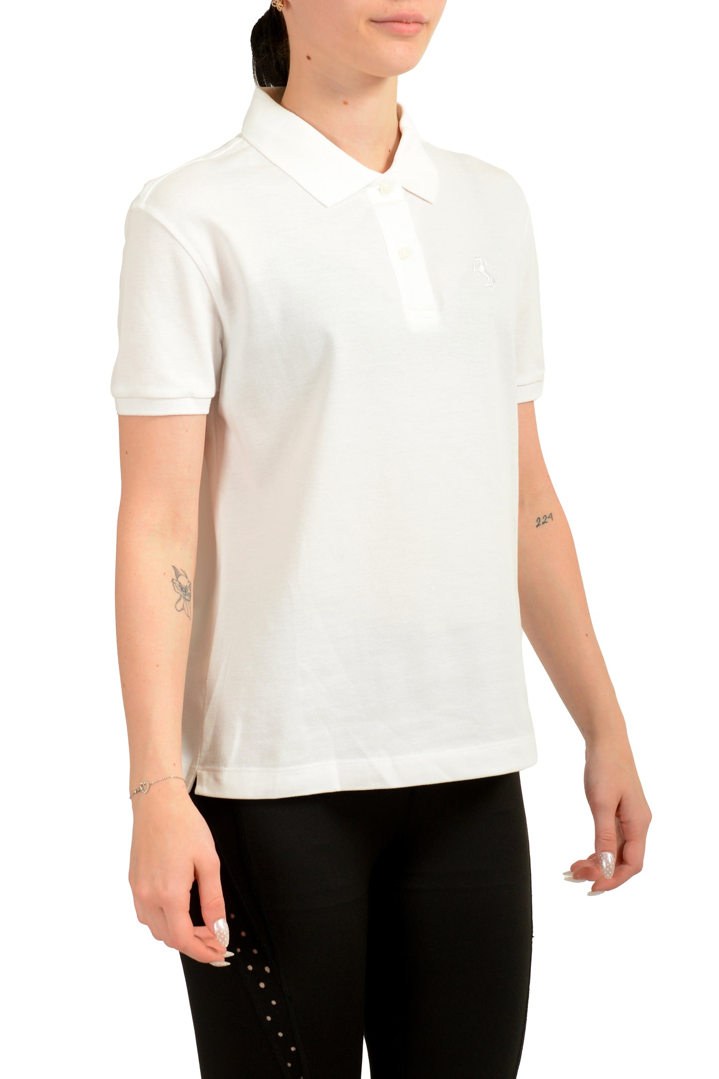 Scuderia Ferrari Women's White Short Sleeve Piquet Polo Shirt US L IT 44