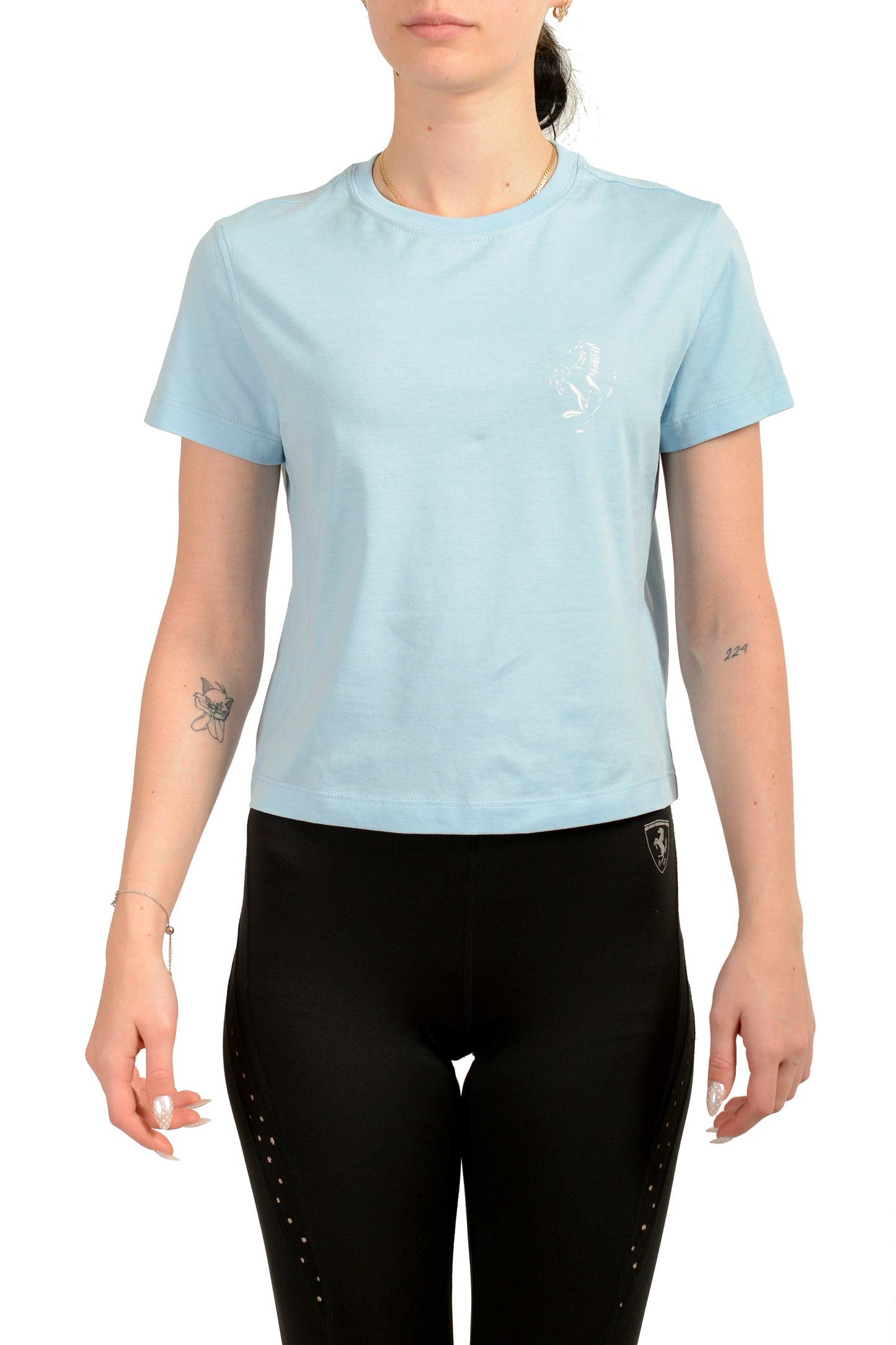 Scuderia Ferrari Women's Sky Blue Short Sleeve Logo Print T-Shirt US L IT 44