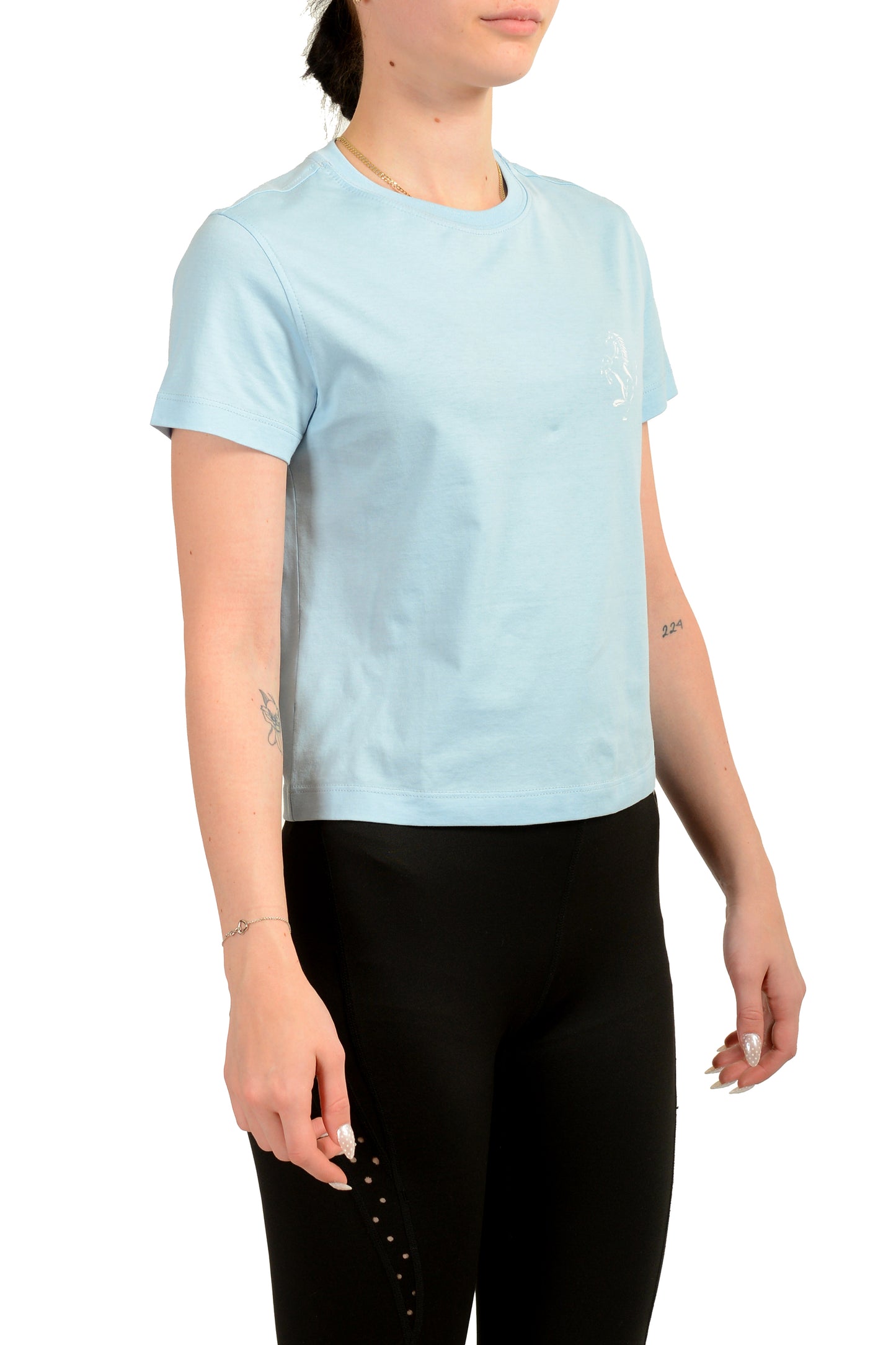 Scuderia Ferrari Women's Sky Blue Short Sleeve Logo Print T-Shirt US L IT 44