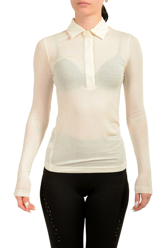 Scuderia Ferrari Women's Ivory Mix Cashmere Long Sleeve Polo Top US M IT 42