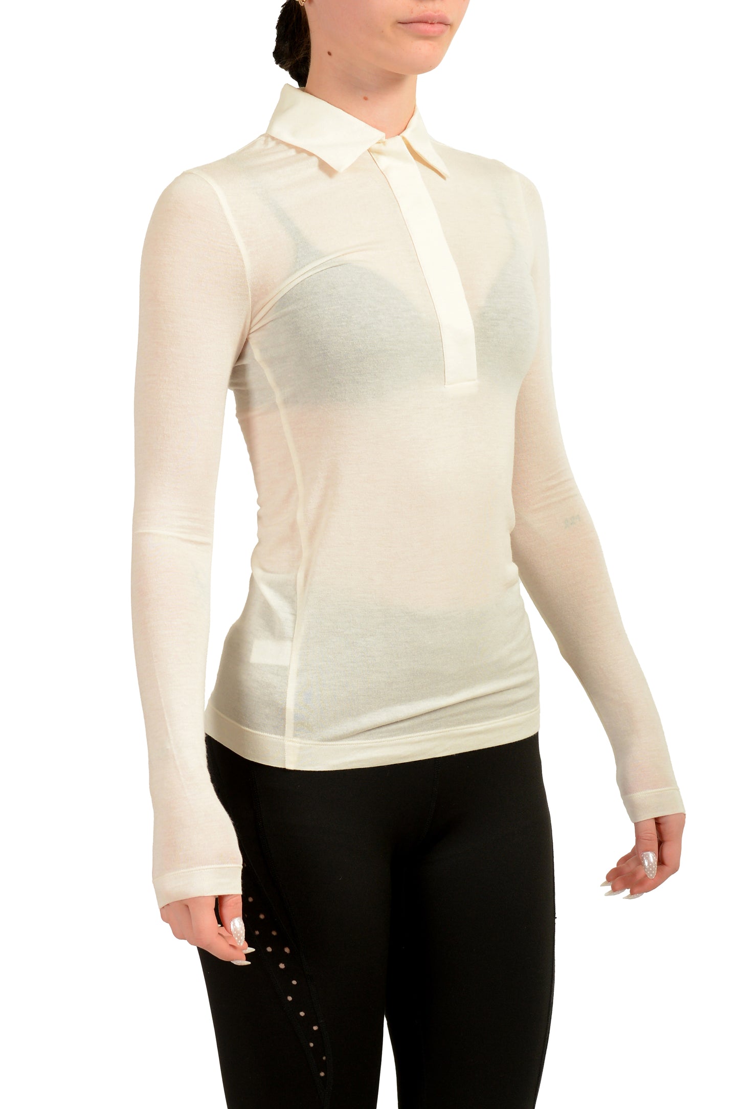Scuderia Ferrari Women's Ivory Mix Cashmere Long Sleeve Polo Top US M IT 42