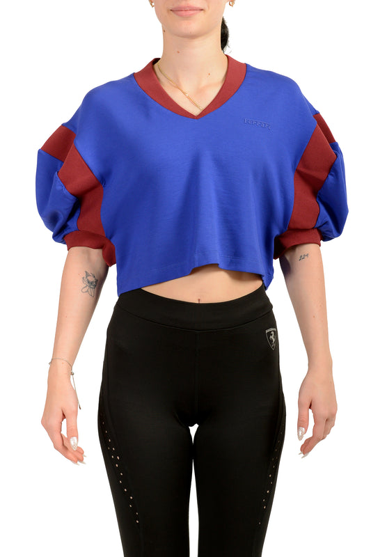 Scuderia Ferrari Women's "Interlock" V-Neck Cropped T-Shirt US M IT 42