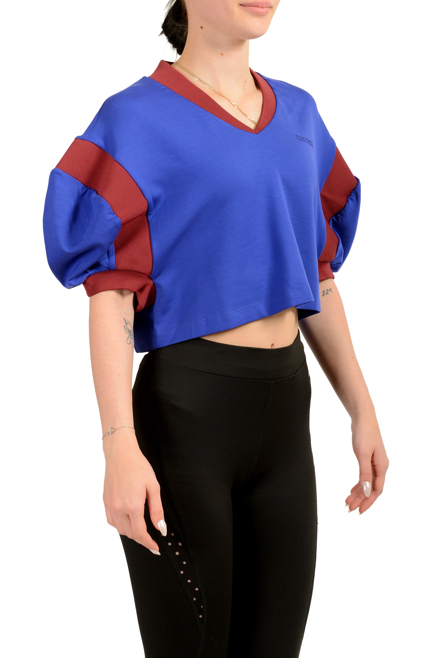 Scuderia Ferrari Women's "Interlock" V-Neck Cropped T-Shirt US M IT 42