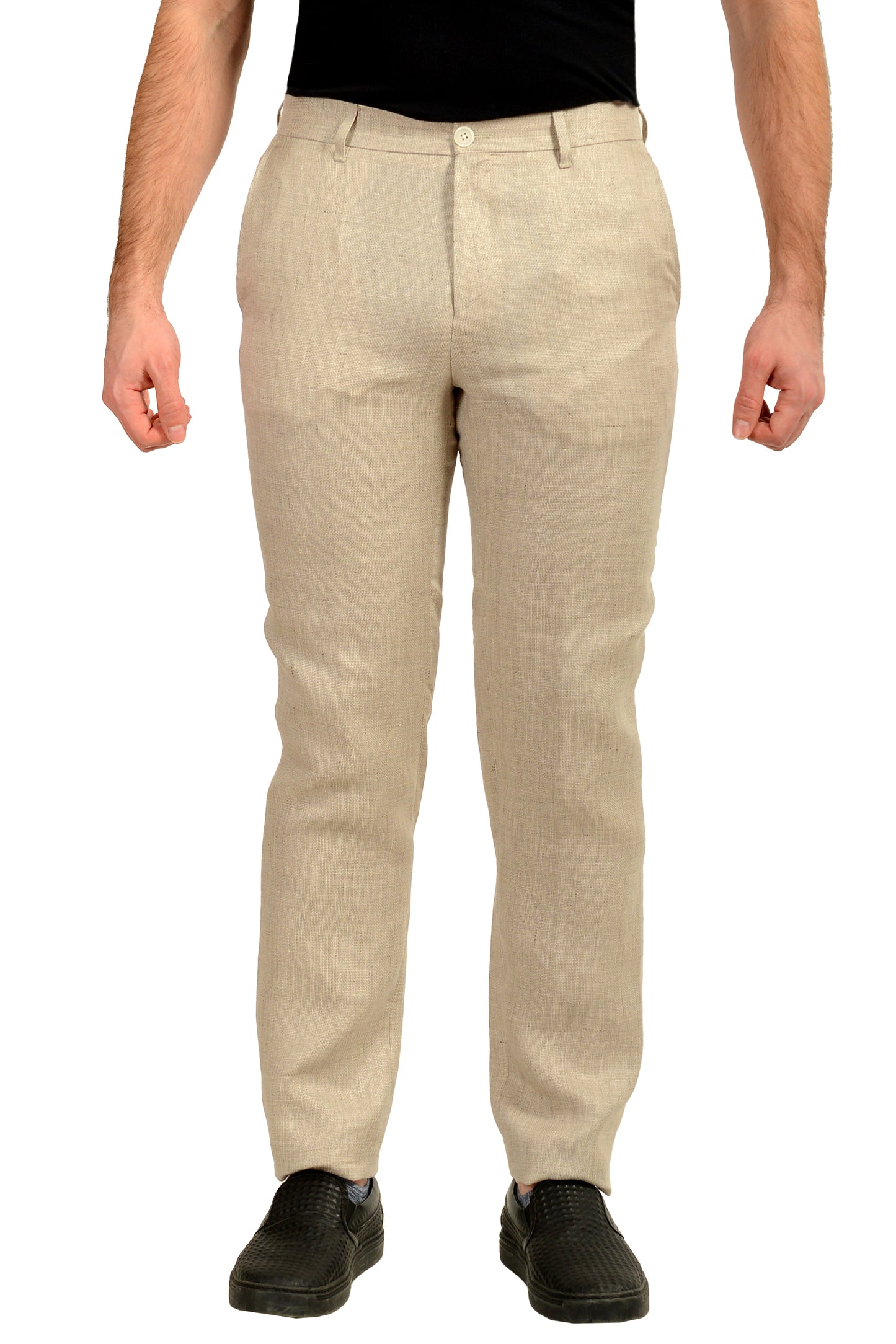 Hugo Boss "C-Genius-262" Stone Beige Linen Flat Front Pants US 32L IT 48