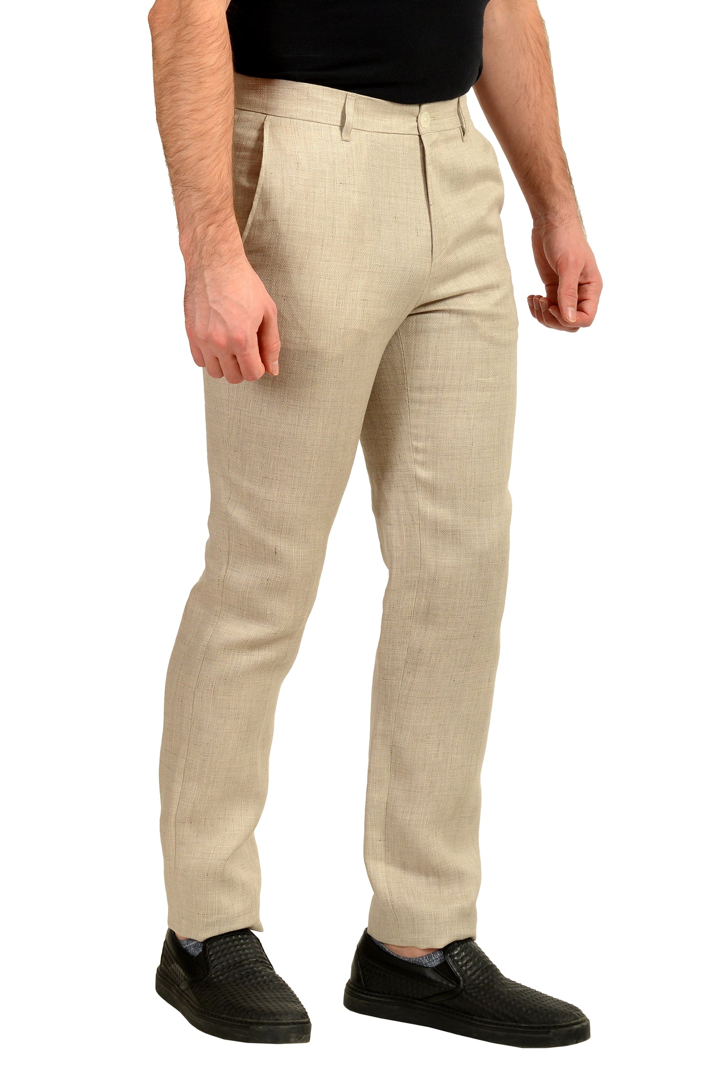 Hugo Boss "C-Genius-262" Stone Beige Linen Flat Front Pants US 32L IT 48