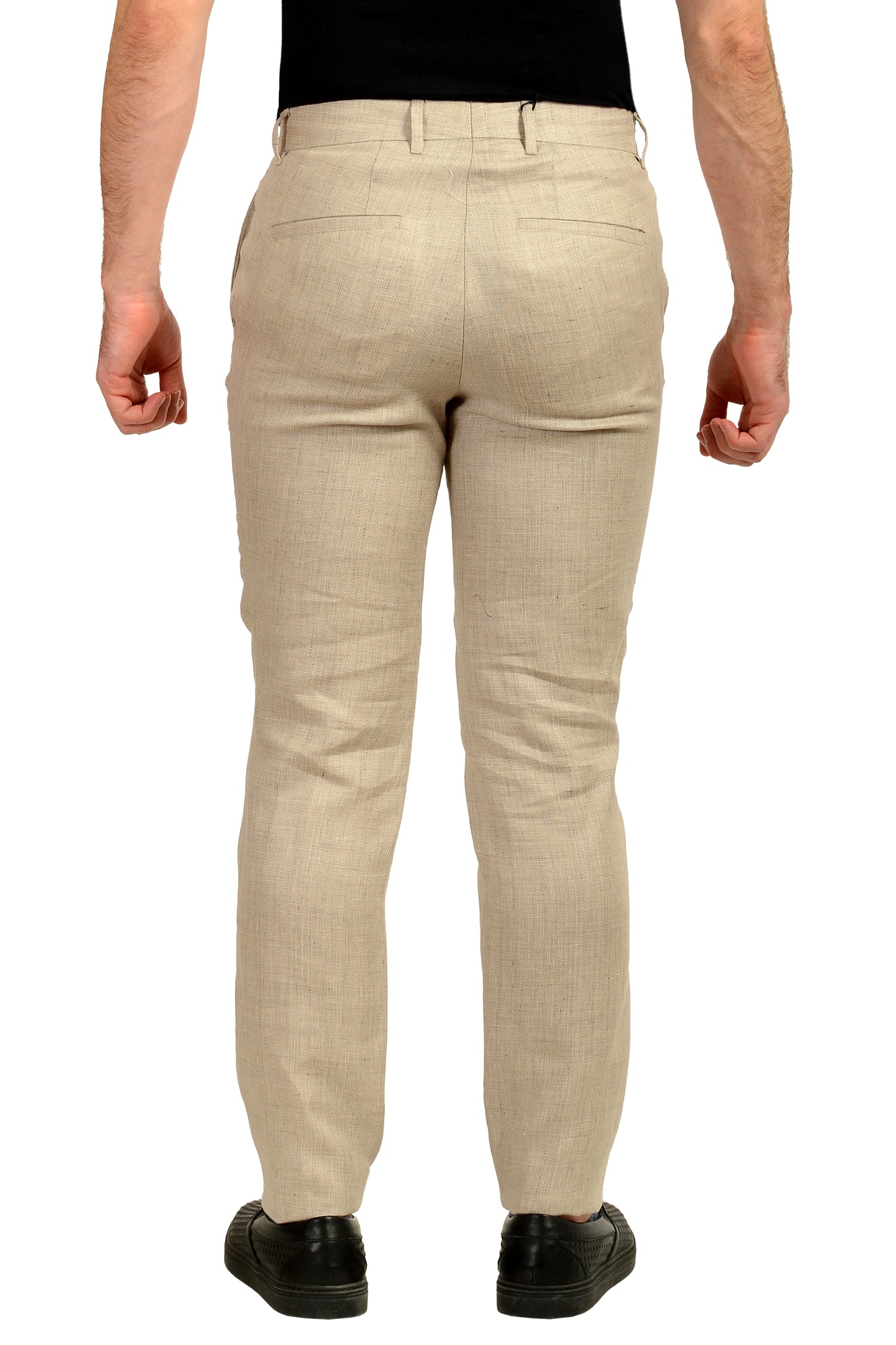 Hugo Boss "C-Genius-262" Stone Beige Linen Flat Front Pants US 32L IT 48