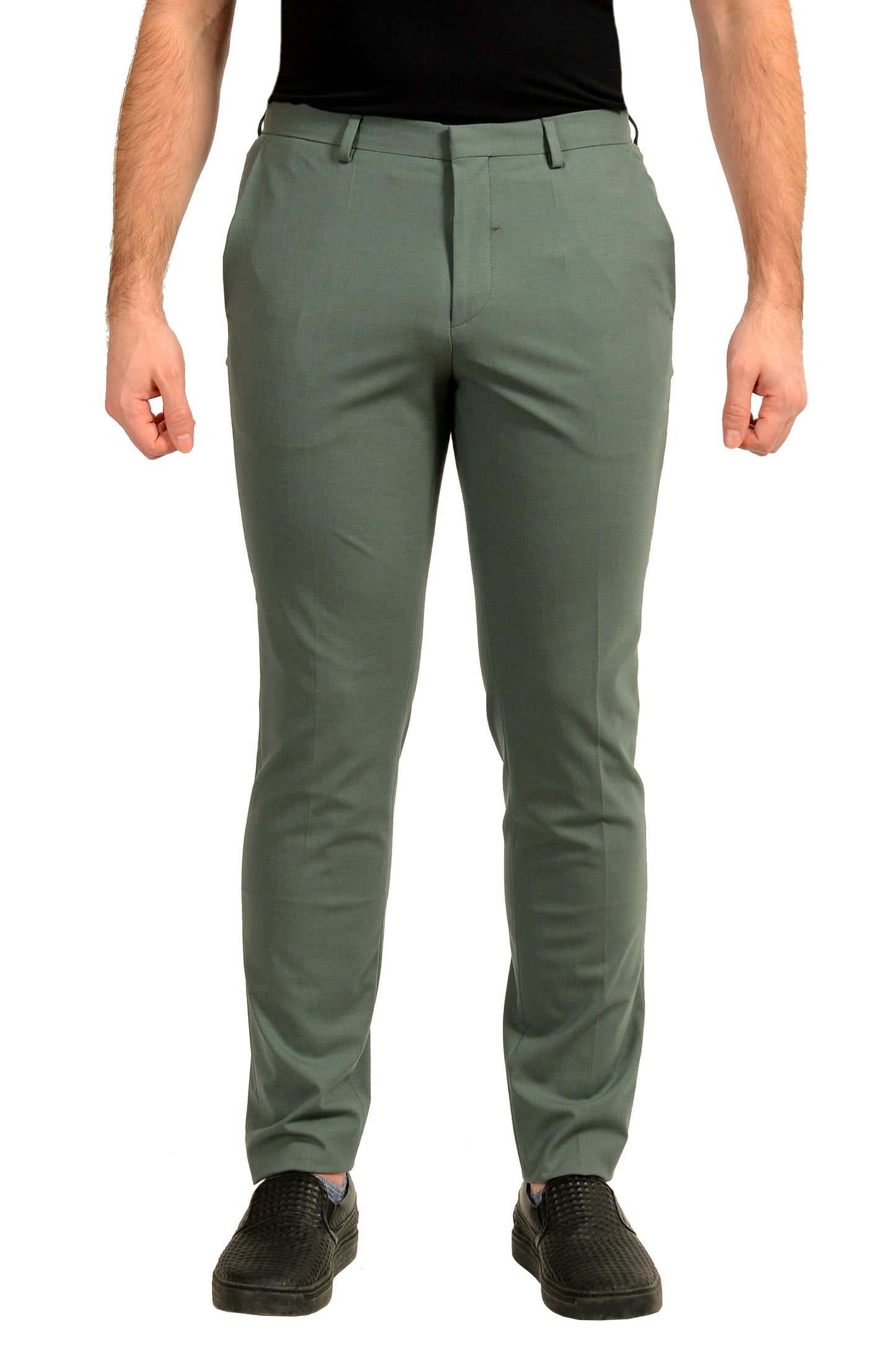 Hugo Boss "Hesten232X" Extra Slim Fit Sage Green Wool Pants US 32R IT 48