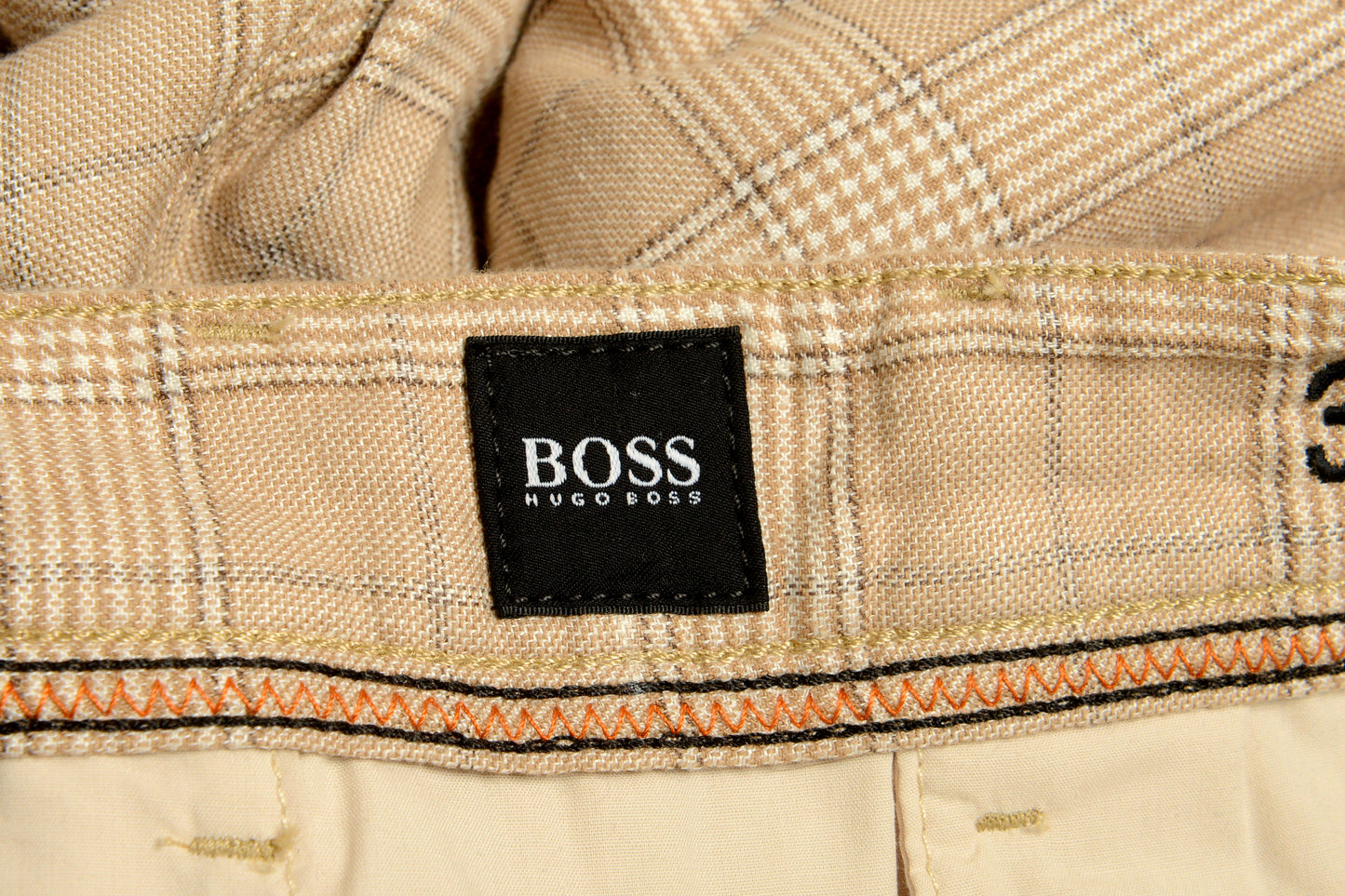 Hugo Boss "Samson1" Beige Linen Plaid Pleated Front Pants US 32R IT 48