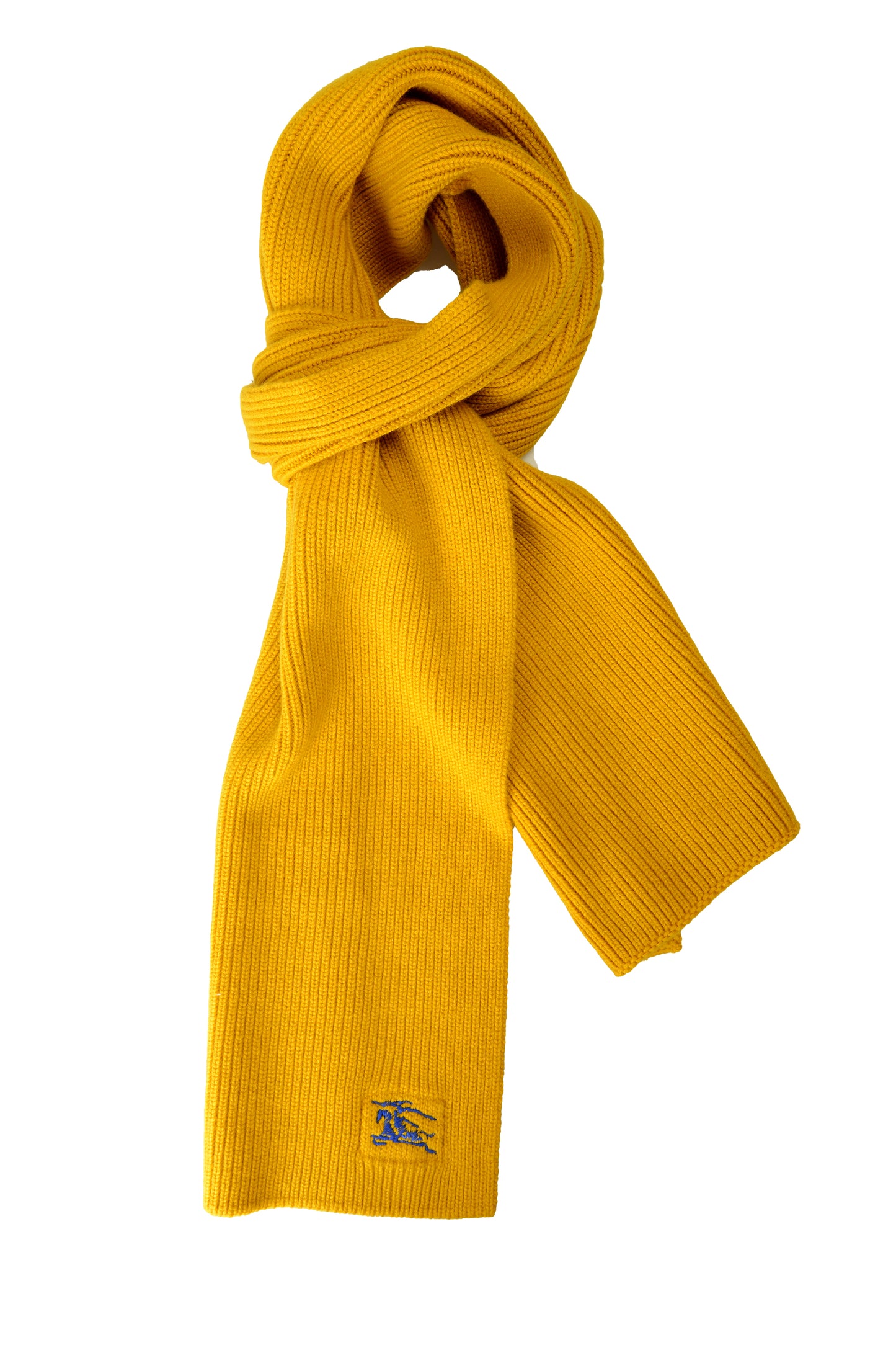 Burberry "Ribbed EKD Scarf" Mustard Yellow 100% Cashmere Long Scarf