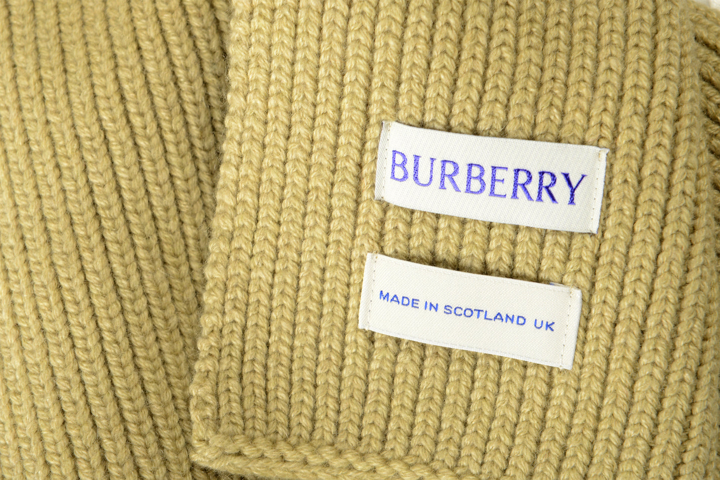 Burberry "Ribbed EKD Scarf" Stone Gray 100% Cashmere Long Scarf
