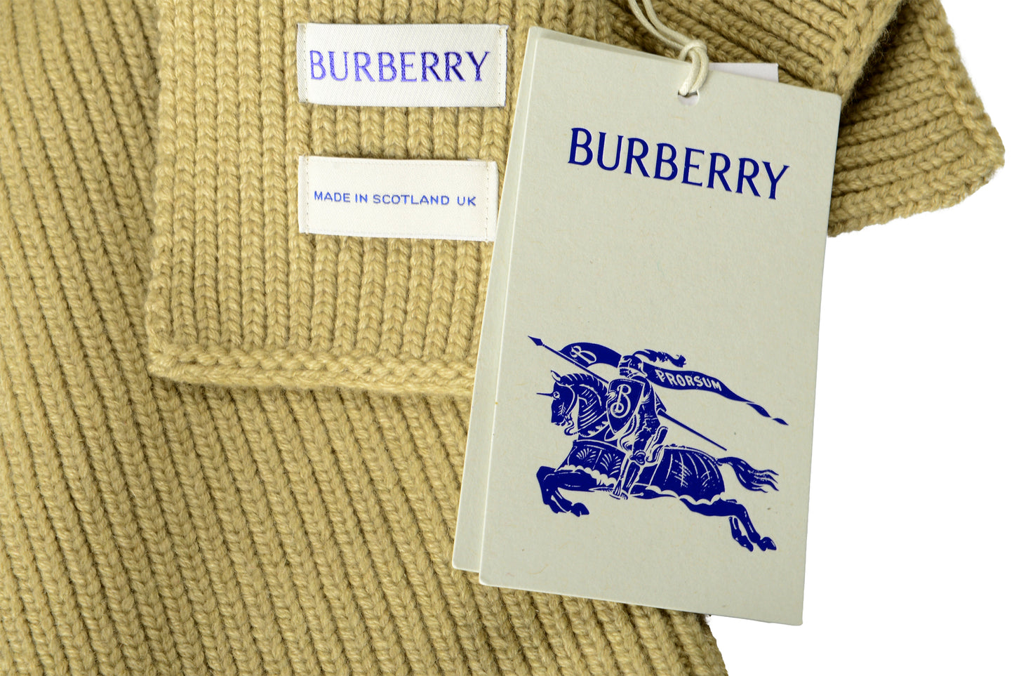 Burberry "Ribbed EKD Scarf" Stone Gray 100% Cashmere Long Scarf