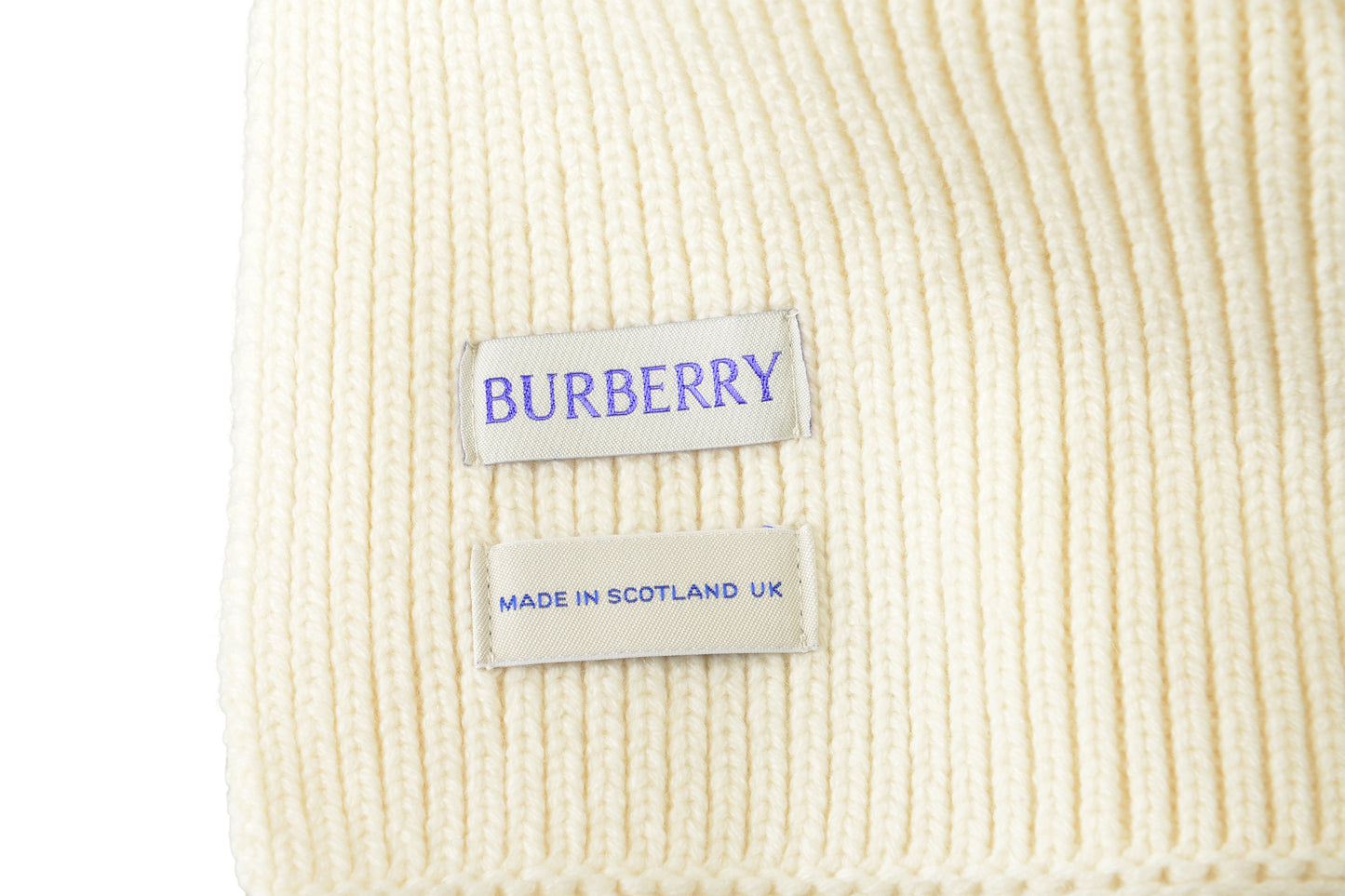 Burberry "Ribbed EKD Scarf" Salt Gray 100% Cashmere Long Scarf
