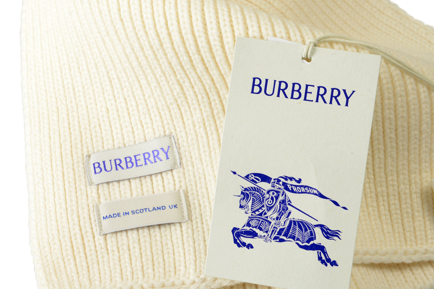 Burberry "Ribbed EKD Scarf" Salt Gray 100% Cashmere Long Scarf