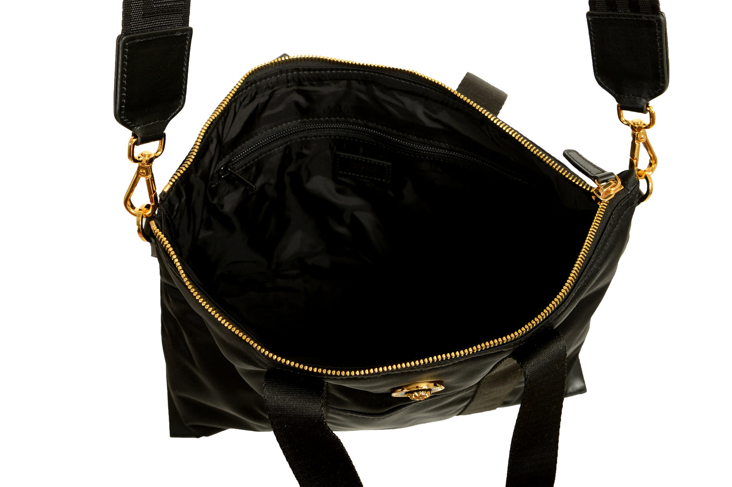 Versace Black Nylon Gold Medusa Logo Tote Handbag Shoulder Bag