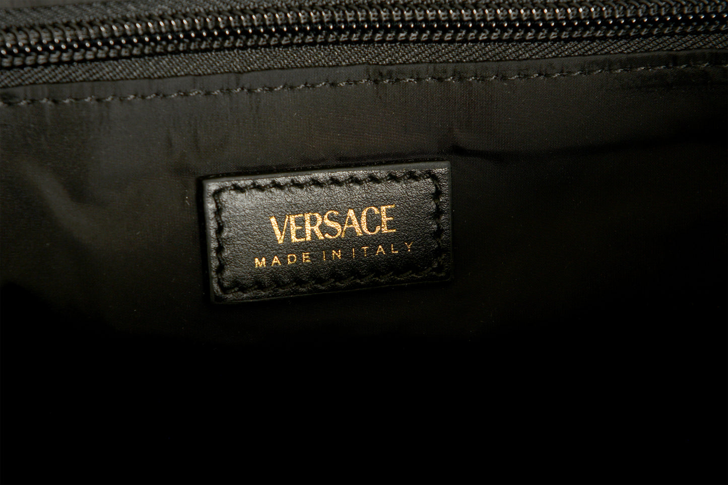 Versace Black Nylon Gold Medusa Logo Tote Handbag Shoulder Bag
