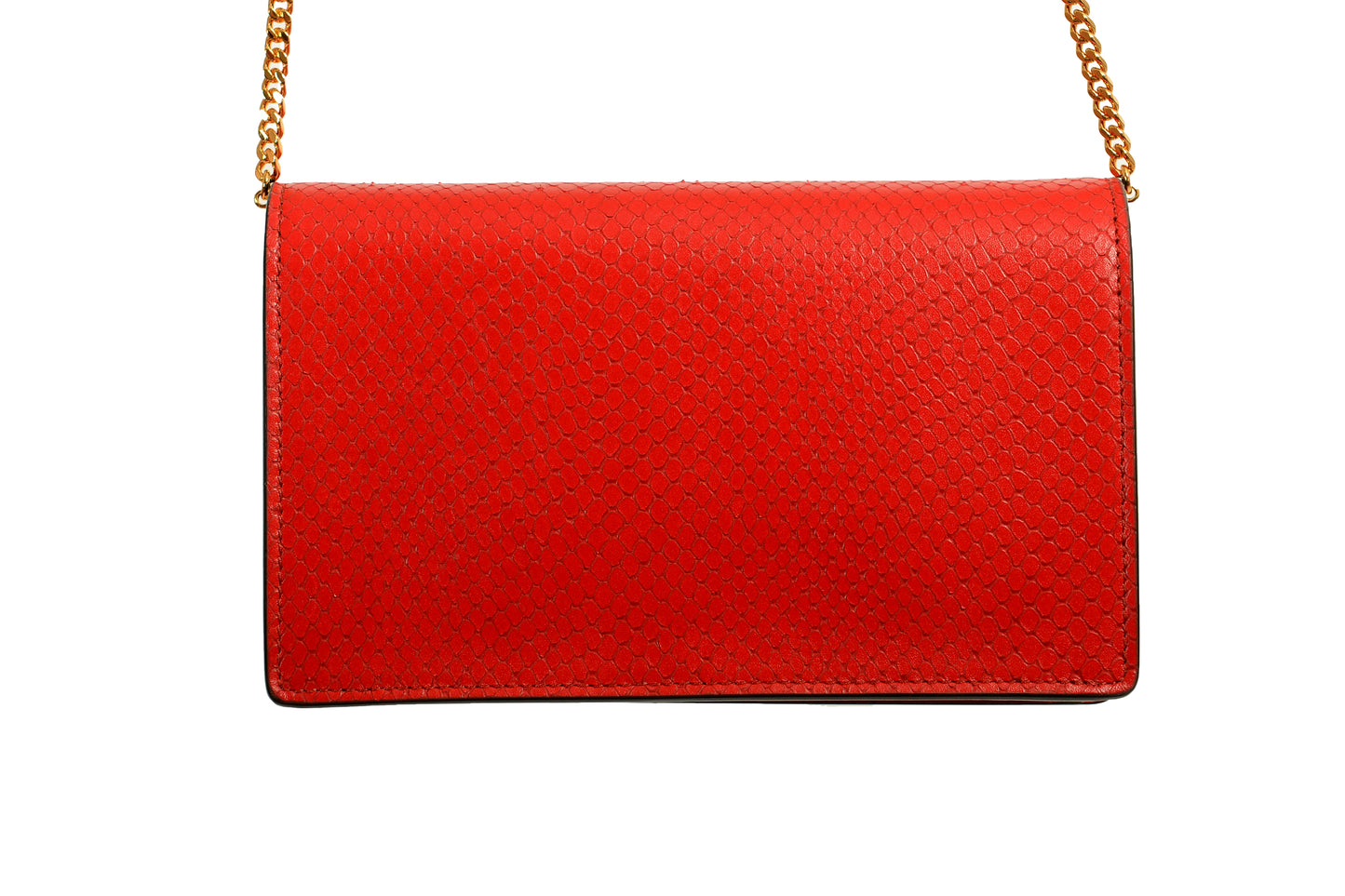 Versace Red 100% Leather Snake Skin Print Gold Medusa Chain Clutch Shoulder Bag