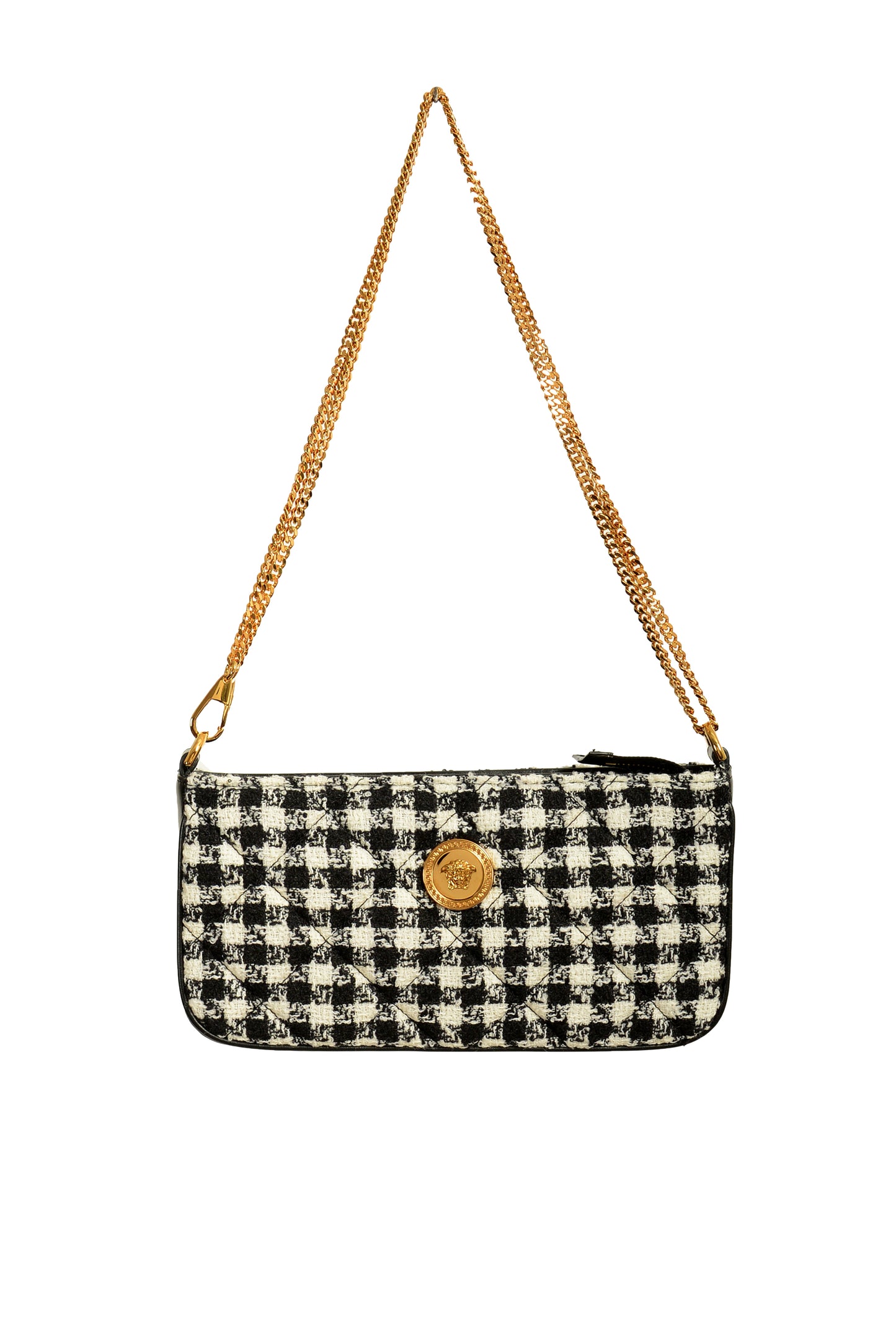 Versace Women's Tweed Wool Gold Medusa Quilted Clutch Shoulder Bag